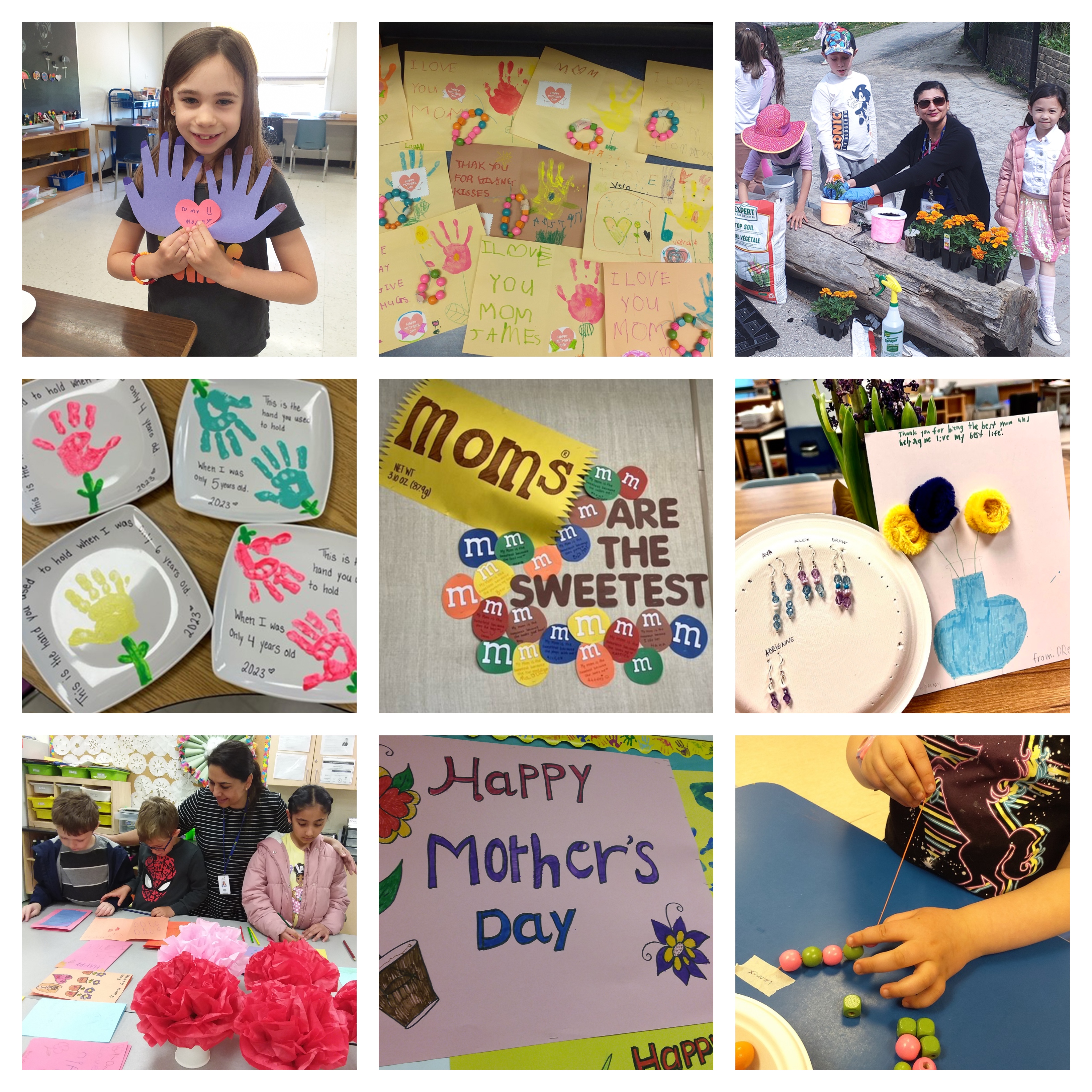 A collage of PLASP educators and children creating homemade gifts with love for their moms and mother figures